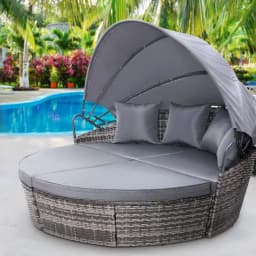 Outdoor Wicker Sun Lounge Day Bed Patio Grey Adjustable Lounger Furniture Set