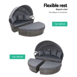 Outdoor Wicker Sun Lounge Day Bed Patio Grey Adjustable Lounger Furniture Set