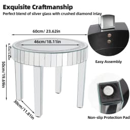 LUVODI Luxury Modern Round Mirrored Coffee Table with Crystal Diamonds Inlay, Accent Side Table for Living Room Bedroom