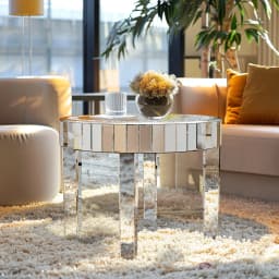 LUVODI Luxury Modern Round Mirrored Coffee Table with Crystal Diamonds Inlay, Accent Side Table for Living Room Bedroom