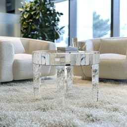 LUVODI Luxury Modern Round Mirrored Coffee Table with Crystal Diamonds Inlay, Accent Side Table for Living Room Bedroom