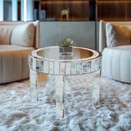 LUVODI Luxury Modern Round Mirrored Coffee Table with Crystal Diamonds Inlay, Accent Side Table for Living Room Bedroom