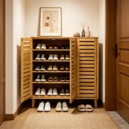 2 Or 3 Doors Bamboo Shoe Storage Cabinet 5 Tiered Shelves Organizer Rack for Entryways Hallways with Ventilated Slatted
