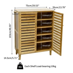 2 Or 3 Doors Bamboo Shoe Storage Cabinet 5 Tiered Shelves Organizer Rack for Entryways Hallways with Ventilated Slatted