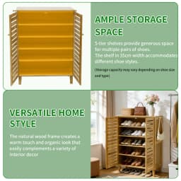 2 Or 3 Doors Bamboo Shoe Storage Cabinet 5 Tiered Shelves Organizer Rack for Entryways Hallways with Ventilated Slatted