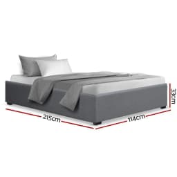 King Single Grey Gas Lift Bed Base Storage Platform Frame Upholstered Bedroom Furniture Space Saving Support Base