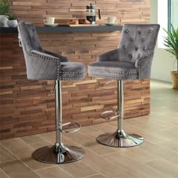 1PCS 360° Swivel Adjustable Bar Stool|counter stool - Gray Velvet Upholstery with Backrest & Footrest for Kitchen Island
