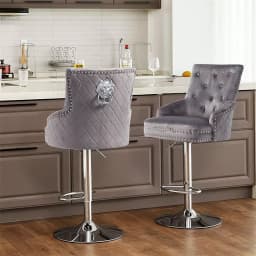 1PCS 360° Swivel Adjustable Bar Stool|counter stool - Gray Velvet Upholstery with Backrest & Footrest for Kitchen Island