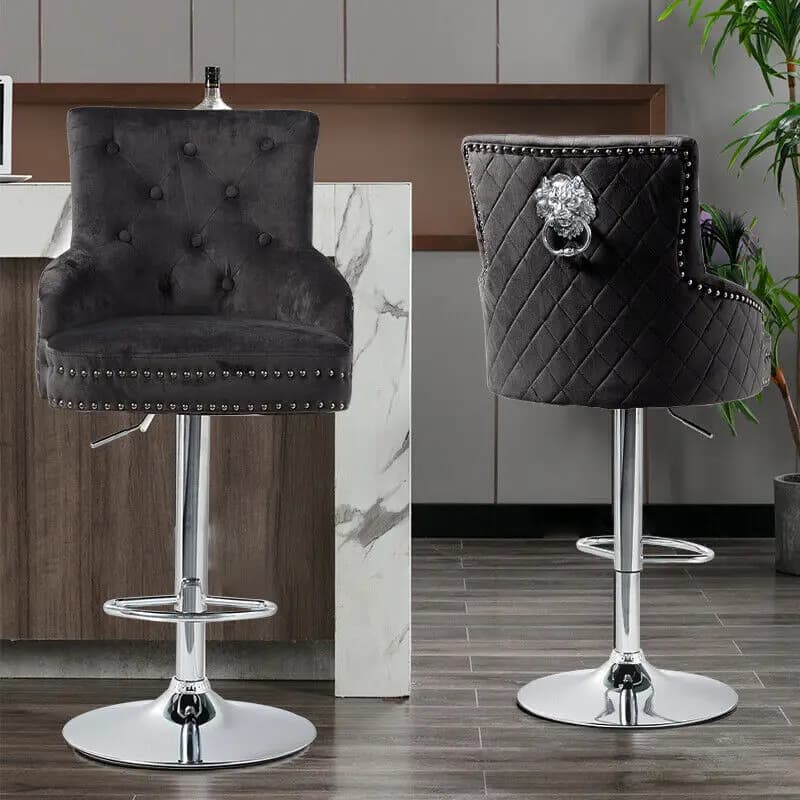 1PCS 360° Swivel Adjustable Bar Stool|counter stool - Gray Velvet Upholstery with Backrest & Footrest for Kitchen Island