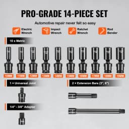 SucceBuy 360 Degree Swivel Impact Socket Set 3/8" Socket Set Deep Universal Metric 10-19mm 6Point Cr-Mo Alloy Steel for Repair
