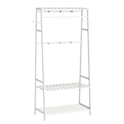 Heavy Duty Free Standing Bamboo Garment Rack with Storage Shelves And Hooks Clothes Hanging Stand Organizer for Home