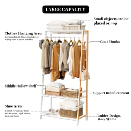 Heavy Duty Free Standing Bamboo Garment Rack with Storage Shelves And Hooks Clothes Hanging Stand Organizer for Home