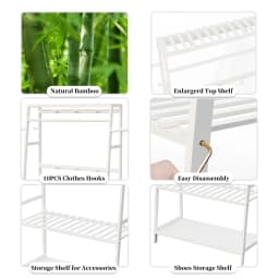 Heavy Duty Free Standing Bamboo Garment Rack with Storage Shelves And Hooks Clothes Hanging Stand Organizer for Home