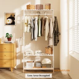 Heavy Duty Free Standing Bamboo Garment Rack with Storage Shelves And Hooks Clothes Hanging Stand Organizer for Home