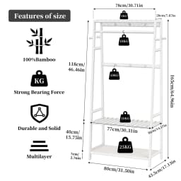 Heavy Duty Free Standing Bamboo Garment Rack with Storage Shelves And Hooks Clothes Hanging Stand Organizer for Home
