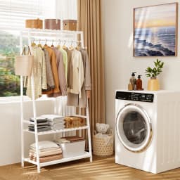 Heavy Duty Free Standing Bamboo Garment Rack with Storage Shelves And Hooks Clothes Hanging Stand Organizer for Home