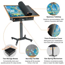 1500 Pieces Jigsaw Puzzle Table for Adults, with Adjustable Tilting Angle and Wheels, Metal Legs, Storage Drawers, Portable Cart