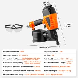 SucceBuy Coil Siding Nailer CN65 CN55 CN70 CN83 CN90 Pneumatic Siding Nail Gun Pallet Making Coil Nailer 70-120PSI Air Nailer