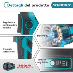 YOFIDRA 125mm Brushless Electric Angle Grinder 3 Gear Cordless Polisher Cutter Woodworking Power Tool For Makita 18V Battery Pin