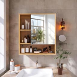 Wall Mounted Medicine Cabinet with Mirror, Natural Bamboo Bathroom Storage Cabinet, Adjustable Shelves for Bathroom, Bedroom
