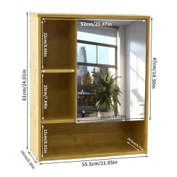 Wall Mounted Medicine Cabinet with Mirror, Natural Bamboo Bathroom Storage Cabinet, Adjustable Shelves for Bathroom, Bedroom