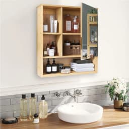 Wall Mounted Medicine Cabinet with Mirror, Natural Bamboo Bathroom Storage Cabinet, Adjustable Shelves for Bathroom, Bedroom