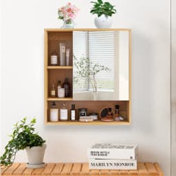 Wall Mounted Medicine Cabinet with Mirror, Natural Bamboo Bathroom Storage Cabinet, Adjustable Shelves for Bathroom, Bedroom