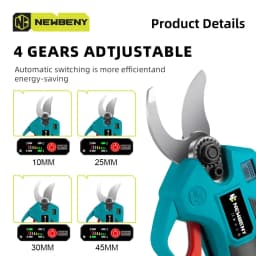 NEWBENY 30mm 4 Gear Brushless Electric Pruning Shears Rechargeable Garden Fruit Tree Scissors Tool For Makita 18V Battery Pin