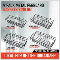 HORUSDY Peg Board Bins and Baskets | 4 Pack | Square Style 4 Size Pegboard Baskets and Pegboard Bins for Organize Workbenches,