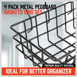 HORUSDY Peg Board Bins and Baskets | 4 Pack | Square Style 4 Size Pegboard Baskets and Pegboard Bins for Organize Workbenches,