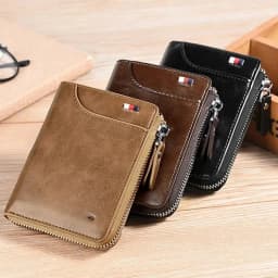 Mens Wallet Leather Business Card Holder Zipper Purse Luxury Wallets for Men RFID Protection Purses Carteira Masculina Luxury