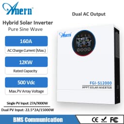 Anern 12000W 6500W Hybrid Solar Inverter 48V Buil in 160A 120A MPPT Off Grid Photovoltaic Inverters 230V MAX PV 500Vdc