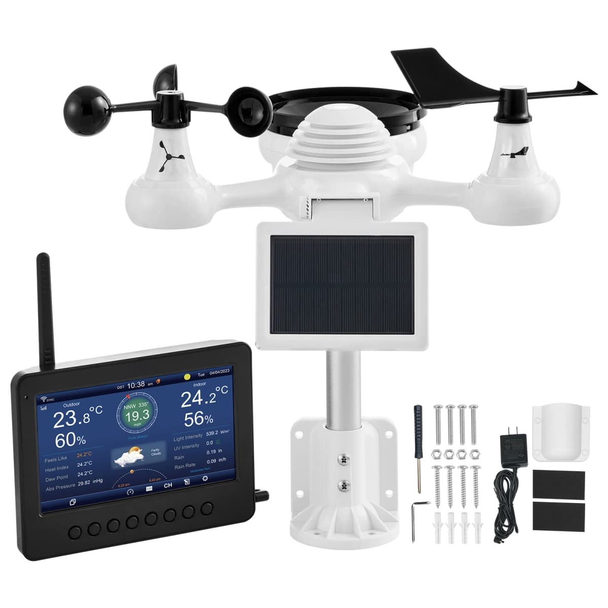 SucceBuy 7-in-1 Wireless Weather Station with Wi-Fi 7" TFT Colorful Display & Solar-Powered Sensor for Indoor Outdoor Monitoring