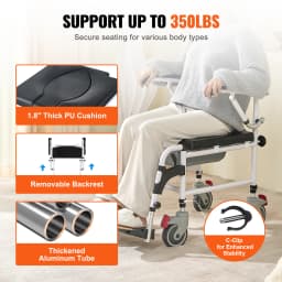 SucceBuy Shower Commode Wheelchair with4Lockable Wheels Footrests Flip-up Arms3-Level Adjustable Height 5L Removable Bucket