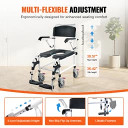 SucceBuy Shower Commode Wheelchair with4Lockable Wheels Footrests Flip-up Arms3-Level Adjustable Height 5L Removable Bucket
