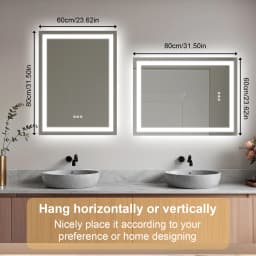 LED Bathroom Mirror Tempered Glass Mirror with Bluetooth, 3 Colors Dimmable, Lights Memory, Upgraded Backplane 70/80/100/120cm