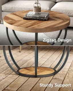 Tribesigns Round Coffee Table, 32" Circle Coffee Table for Living Room, 2-Tier Wood Accent Center Table with Open Storage Indus