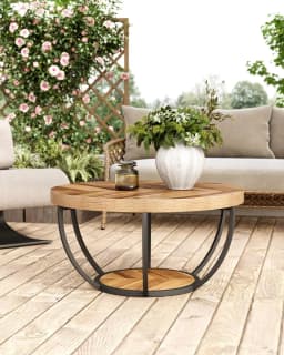 Tribesigns Round Coffee Table, 32" Circle Coffee Table for Living Room, 2-Tier Wood Accent Center Table with Open Storage Indus