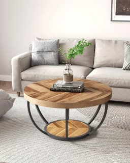Tribesigns Round Coffee Table, 32" Circle Coffee Table for Living Room, 2-Tier Wood Accent Center Table with Open Storage Indus