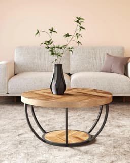 Tribesigns Round Coffee Table, 32" Circle Coffee Table for Living Room, 2-Tier Wood Accent Center Table with Open Storage Indus