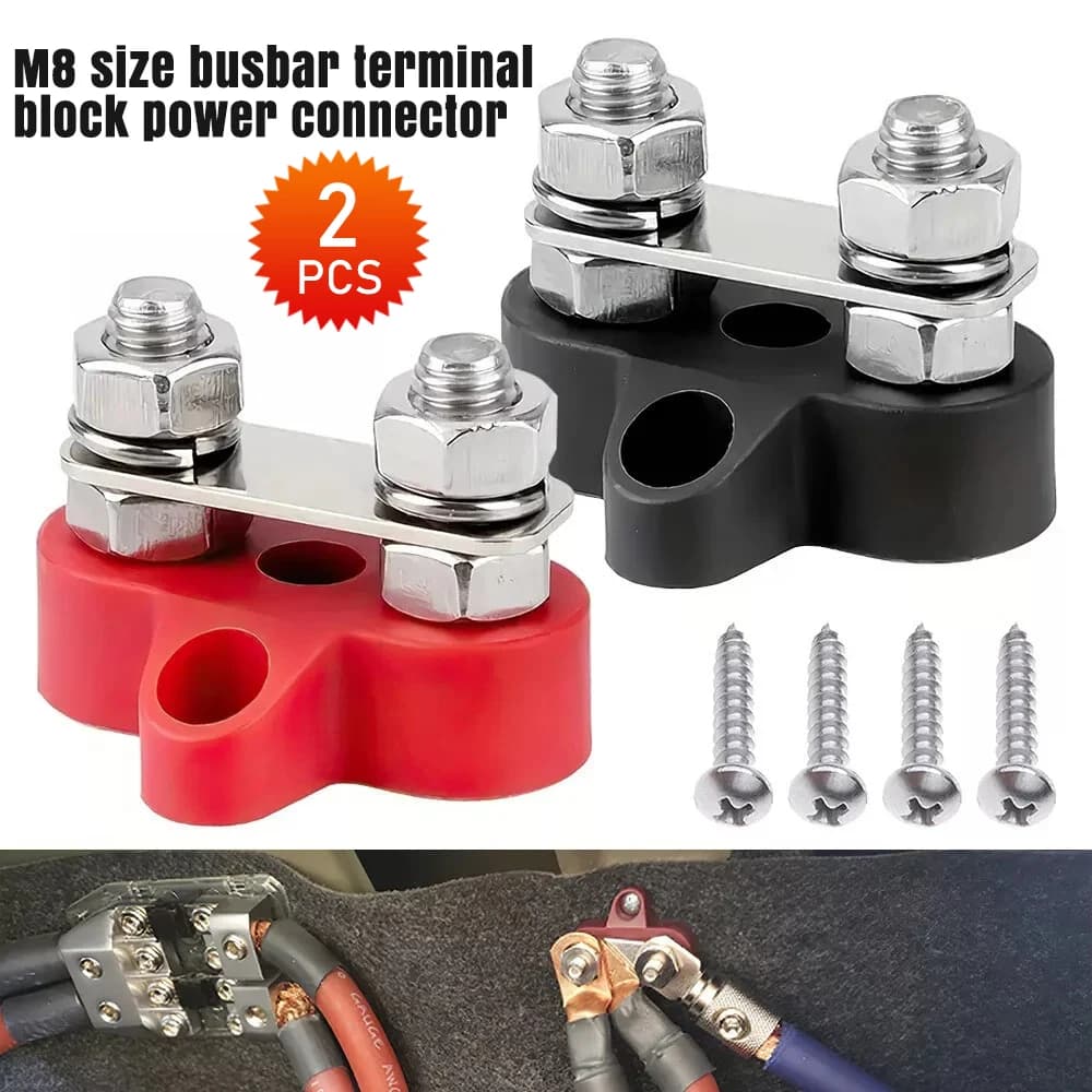 2Pcs Bus Bar Terminal Block 5/16inch M8 DC 48V Power Junction Block Power