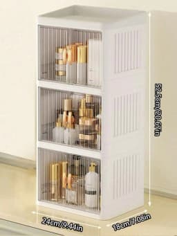 1pc Multi-Functional Assembled Foldable Desktop Double-Door Cosmetics Storage Box, Large Capacity Waterproof Dustproof Plastic