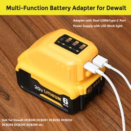 DCB090 Power Source Charger Converter Battery Adapter for Dewalt 18V 20V Lithium Battery with USB/Type C & LED Work Light