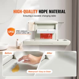 SucceBuy Wall-Mounted Baby Changing Station Horizontal Foldable Diaper Change Table Safety Straps and Hanging Rods for Newborns