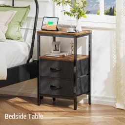 AU Side Table Night Stand for Bedroom MDF Carbon Steel Bedside Table with 2 Drawers for Living Room Dorm Bedside Table