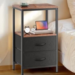 AU Side Table Night Stand for Bedroom MDF Carbon Steel Bedside Table with 2 Drawers for Living Room Dorm Bedside Table