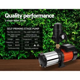 1800W 5 Stage Garden Water Pump High Pressure Irrigation Booster Pump Automatic Multi Stage External Sprinkler Pump for rainwater Tank Transfer Home Farm Lawn Black