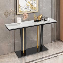 LUVODI 118cm Console Entry Table,Sintered Stone Top Metal Legs for Hallway Kitchen Living Room Foyer Behind Couch Sofa Side Display