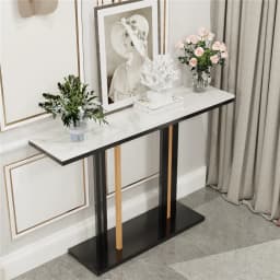 LUVODI 118cm Console Entry Table,Sintered Stone Top Metal Legs for Hallway Kitchen Living Room Foyer Behind Couch Sofa Side Display