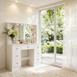 7 Drawers Makeup Vanity Desk with 3 Color Led Lighted Mirror, Bedroom Storage Dresser Desk